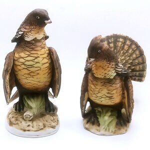 Lefton China Ruffled Grouse Set Bird Figurines KW 2668 A &B Hand painted Vintage